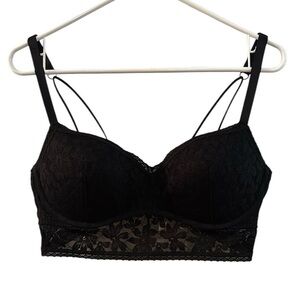 Victorias Secret PINK Black Lace Push Up Bralette size XL